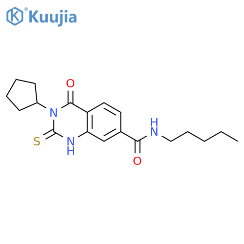 3-cyclopentyl-4-oxo-N-pentyl-2-sulfanylidene-1,2,3,4-tetrahydroquinazoline-7-carboxamide structure