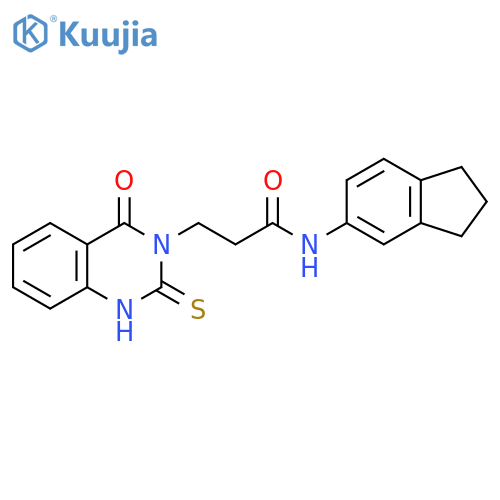 N-(2,3-dihydro-1H-inden-5-yl)-3-(4-oxo-2-sulfanylidene-1,2,3,4-tetrahydroquinazolin-3-yl)propanamide structure