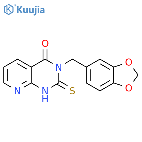3-(2H-1,3-benzodioxol-5-yl)methyl-2-sulfanylidene-1H,2H,3H,4H-pyrido2,3-dpyrimidin-4-one structure