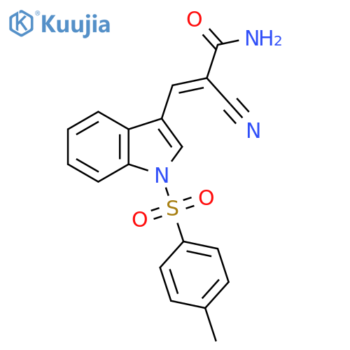 2-cyano-3-[1-(4-methylbenzenesulfonyl)-1H-indol-3-yl]prop-2-enamide structure