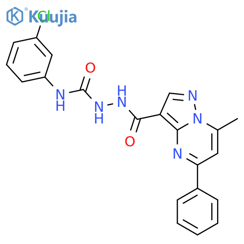 <br>N-(3-chlorophenyl)-2-[(7-methyl-5-phenylpyrazolo[1,5-a]pyrimidin-3-yl)carbo nyl]hydrazinecarboxamide structure