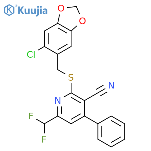 <br>2-{[(6-chloro-1,3-benzodioxol-5-yl)methyl]sulfanyl}-6-(difluoromethyl)-4-ph enylnicotinonitrile structure