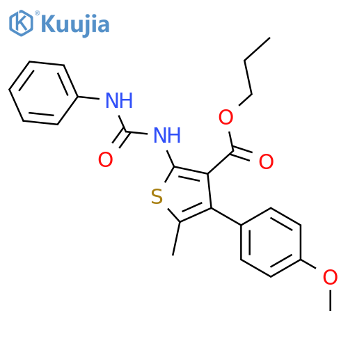 <br>4-(4-Methoxy-phenyl)-5-methyl-2-(3-phenyl-ureido)-thiophene-3-carboxylic ac id propyl ester structure