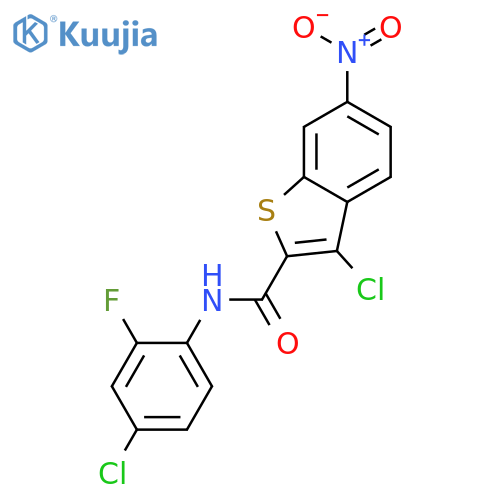 3-chloro-N-(4-chloro-2-fluorophenyl)-6-nitro-1-benzothiophene-2-carboxamide structure