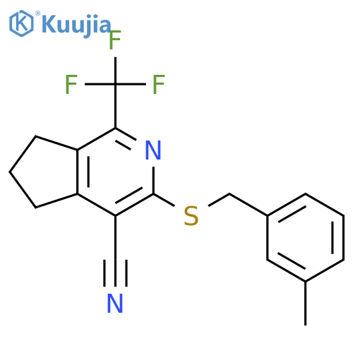 <br>3-[(3-methylbenzyl)sulfanyl]-1-(trifluoromethyl)-6,7-dihydro-5H-cyclopenta[ c]pyridine-4-carbonitrile structure