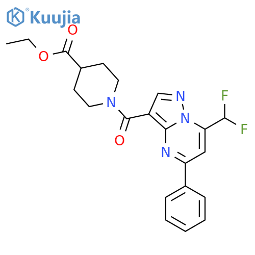 <br>ethyl 1-{[7-(difluoromethyl)-5-phenylpyrazolo[1,5-a]pyrimidin-3-yl]carbonyl }-4-piperidinecarboxylate structure