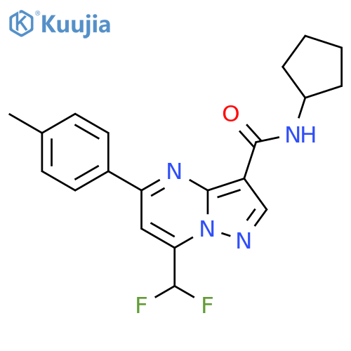<br>N-cyclopentyl-7-(difluoromethyl)-5-(4-methylphenyl)pyrazolo[1,5-a]pyrimidin e-3-carboxamide structure
