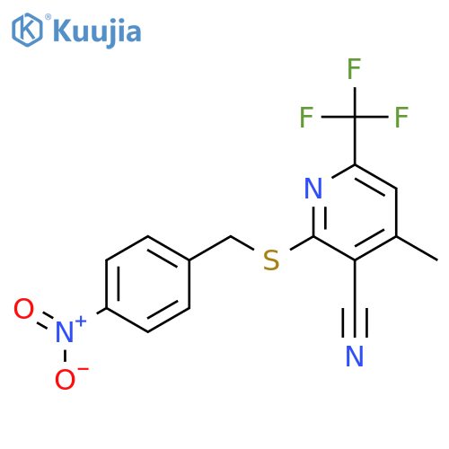 <br>4-methyl-2-[(4-nitrobenzyl)sulfanyl]-6-(trifluoromethyl)pyridine-3-carbonit rile structure