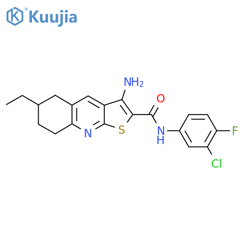 3-amino-N-(3-chloro-4-fluorophenyl)-6-ethyl-5,6,7,8-tetrahydrothieno[2,3-b]quinoline-2-carboxamide structure
