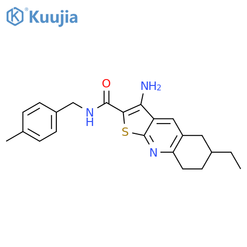 3-Amino-6-ethyl-N-[(4-methylphenyl)methyl]-5H,6H,7H,8H-thieno[2,3-b]quinoline-2-carboxamide structure