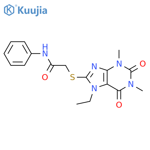 2-(7-ethyl-1,3-dimethyl-2,6-dioxo-2,3,6,7-tetrahydro-1H-purin-8-yl)sulfanyl-N-phenylacetamide structure