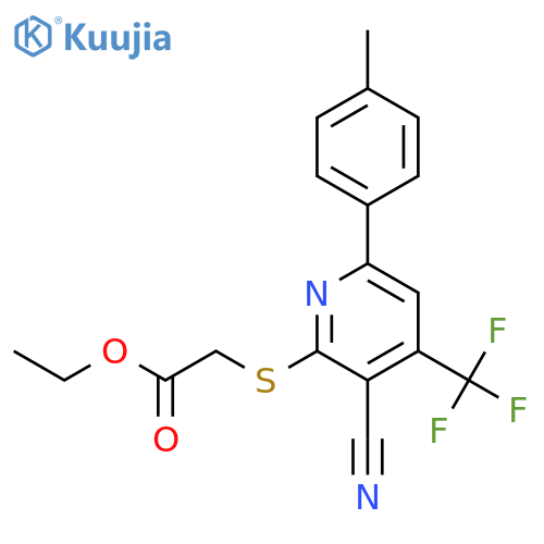 ethyl {[3-cyano-6-(4-methylphenyl)-4-(trifluoromethyl)pyridin-2-yl]sulfanyl}acetate structure