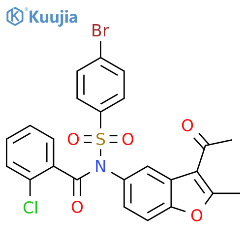 N-(3-acetyl-2-methyl-1-benzofuran-5-yl)-N-(4-bromobenzenesulfonyl)-2-chlorobenzamide structure
