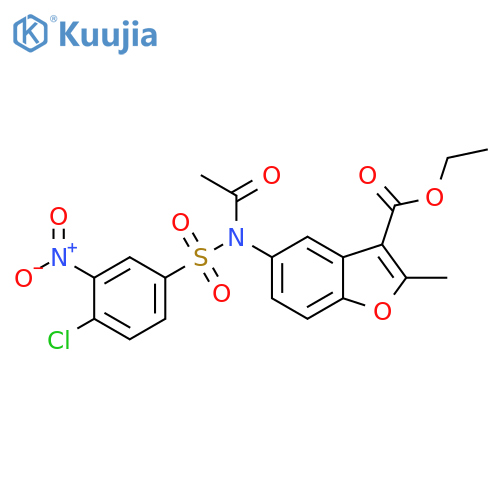 ethyl 5-N-(4-chloro-3-nitrobenzenesulfonyl)acetamido-2-methyl-1-benzofuran-3-carboxylate structure