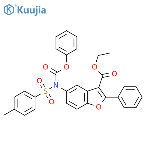 ethyl 5-N-(phenoxycarbonyl)4-methylbenzenesulfonamido-2-phenyl-1-benzofuran-3-carboxylate structure