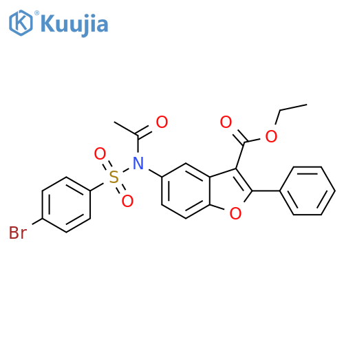 ethyl 5-N-(4-bromobenzenesulfonyl)acetamido-2-phenyl-1-benzofuran-3-carboxylate structure