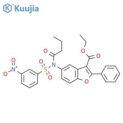 ethyl 5-N-(3-nitrobenzenesulfonyl)butanamido-2-phenyl-1-benzofuran-3-carboxylate structure