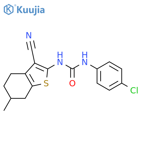 <br>1-(4-chlorophenyl)-3-(3-cyano-6-methyl-4,5,6,7-tetrahydro-1-benzothiophen-2 -yl)urea structure