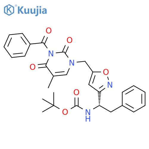 Carbamic acid, [(1S)-1-[5-[(3-benzoyl-3,4-dihydro-5-methyl-2,4-dioxo-1(2H)-pyrimidinyl)methyl]-3-isoxazolyl]-2-phenylethyl]-, 1,1-dimethylethyl ester (9CI) structure