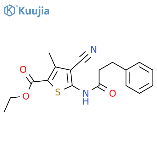 ethyl 4-cyano-3-methyl-5-(3-phenylpropanamido)thiophene-2-carboxylate structure