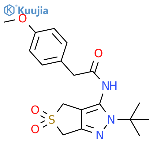 N-{2-tert-butyl-5,5-dioxo-2H,4H,6H-5lambda6-thieno3,4-cpyrazol-3-yl}-2-(4-methoxyphenyl)acetamide structure