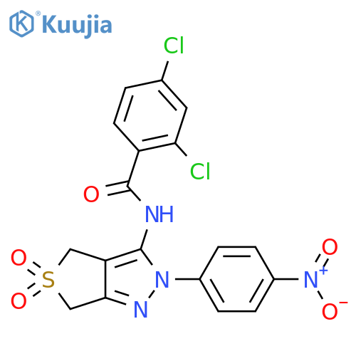 2,4-dichloro-N-2-(4-nitrophenyl)-5,5-dioxo-2H,4H,6H-5lambda6-thieno3,4-cpyrazol-3-ylbenzamide structure