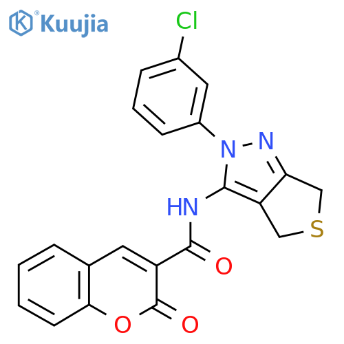 N-2-(3-chlorophenyl)-2H,4H,6H-thieno3,4-cpyrazol-3-yl-2-oxo-2H-chromene-3-carboxamide structure