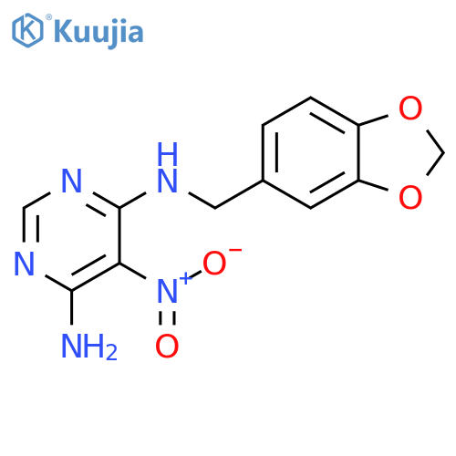 N4-[(2H-1,3-benzodioxol-5-yl)methyl]-5-nitropyrimidine-4,6-diamine structure
