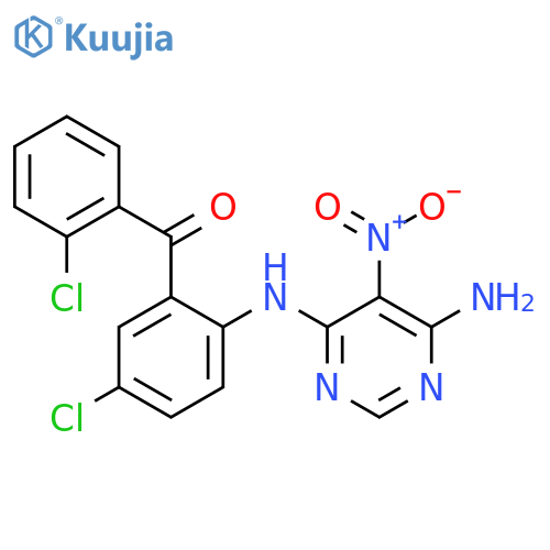 N4-4-chloro-2-(2-chlorobenzoyl)phenyl-5-nitropyrimidine-4,6-diamine structure