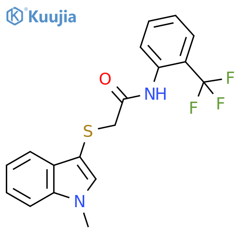 2-(1-methyl-1H-indol-3-yl)sulfanyl-N-2-(trifluoromethyl)phenylacetamide structure