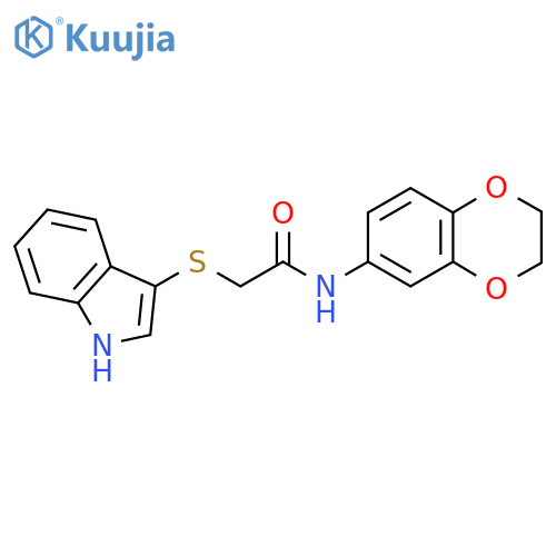 N-(2,3-dihydro-1,4-benzodioxin-6-yl)-2-(1H-indol-3-ylsulfanyl)acetamide structure