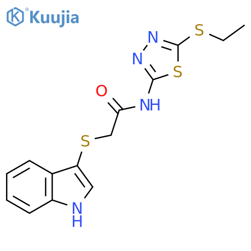 N-5-(ethylsulfanyl)-1,3,4-thiadiazol-2-yl-2-(1H-indol-3-ylsulfanyl)acetamide structure