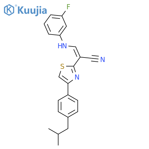 (2Z)-3-(3-fluorophenyl)amino-2-{4-4-(2-methylpropyl)phenyl-1,3-thiazol-2-yl}prop-2-enenitrile structure