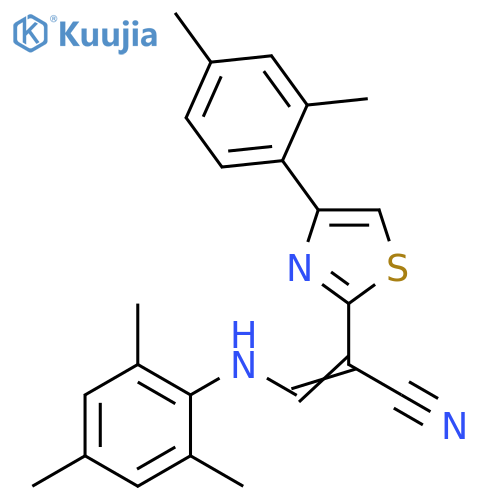 (2E)-2-4-(2,4-dimethylphenyl)-1,3-thiazol-2-yl-3-(2,4,6-trimethylphenyl)aminoprop-2-enenitrile structure