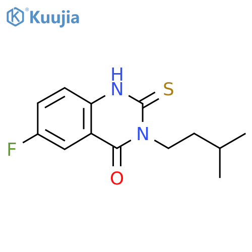 6-fluoro-3-(3-methylbutyl)-2-sulfanylidene-1,2,3,4-tetrahydroquinazolin-4-one structure