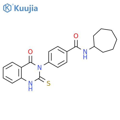 N-cycloheptyl-4-(4-oxo-2-sulfanylidene-1,2,3,4-tetrahydroquinazolin-3-yl)benzamide structure