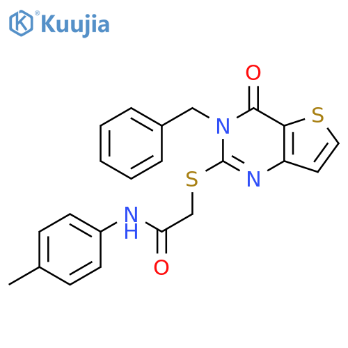 2-({3-benzyl-4-oxo-3H,4H-thieno3,2-dpyrimidin-2-yl}sulfanyl)-N-(4-methylphenyl)acetamide structure
