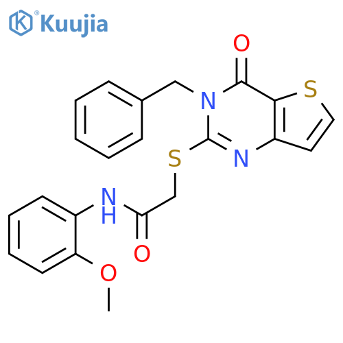 2-({3-benzyl-4-oxo-3H,4H-thieno3,2-dpyrimidin-2-yl}sulfanyl)-N-(2-methoxyphenyl)acetamide structure