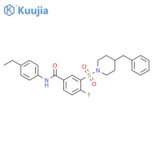 3-(4-benzylpiperidin-1-yl)sulfonyl-N-(4-ethylphenyl)-4-fluorobenzamide structure