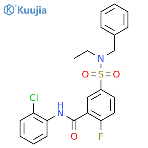 5-benzyl(ethyl)sulfamoyl-N-(2-chlorophenyl)-2-fluorobenzamide structure