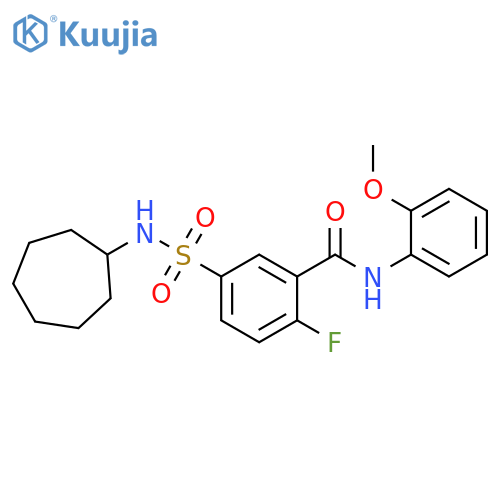 5-(cycloheptylsulfamoyl)-2-fluoro-N-(2-methoxyphenyl)benzamide structure