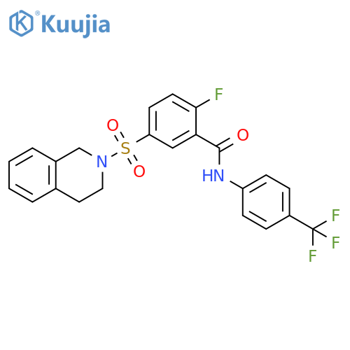 2-fluoro-5-(1,2,3,4-tetrahydroisoquinoline-2-sulfonyl)-N-4-(trifluoromethyl)phenylbenzamide structure