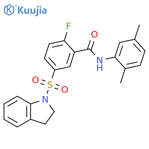 5-(2,3-dihydro-1H-indole-1-sulfonyl)-N-(2,5-dimethylphenyl)-2-fluorobenzamide structure