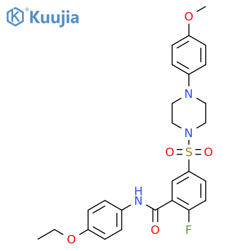 N-(4-ethoxyphenyl)-2-fluoro-5-{4-(4-methoxyphenyl)piperazin-1-ylsulfonyl}benzamide structure
