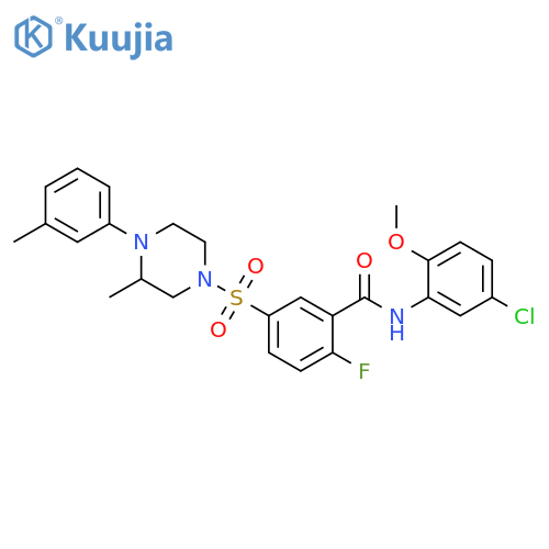 N-(5-chloro-2-methoxyphenyl)-2-fluoro-5-{3-methyl-4-(3-methylphenyl)piperazin-1-ylsulfonyl}benzamide structure