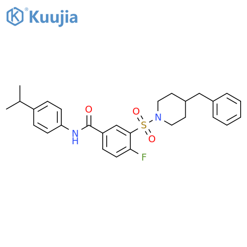 3-(4-benzylpiperidin-1-yl)sulfonyl-4-fluoro-N-4-(propan-2-yl)phenylbenzamide structure
