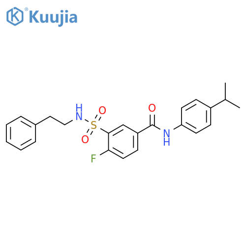 4-fluoro-3-(2-phenylethyl)sulfamoyl-N-4-(propan-2-yl)phenylbenzamide structure