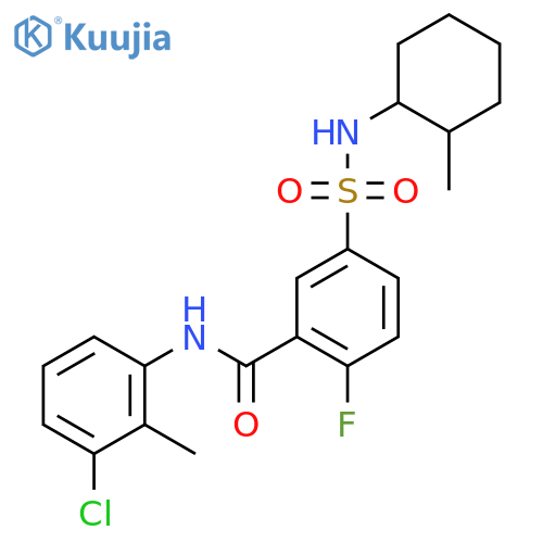 N-(3-chloro-2-methylphenyl)-2-fluoro-5-(2-methylcyclohexyl)sulfamoylbenzamide structure