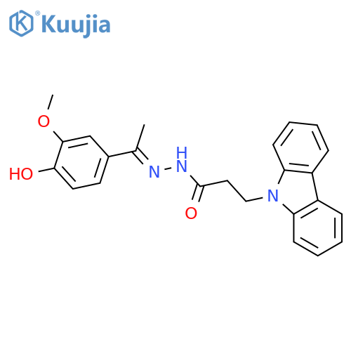 3-(9H-carbazol-9-yl)-N'-(1E)-1-(4-hydroxy-3-methoxyphenyl)ethylidenepropanehydrazide structure