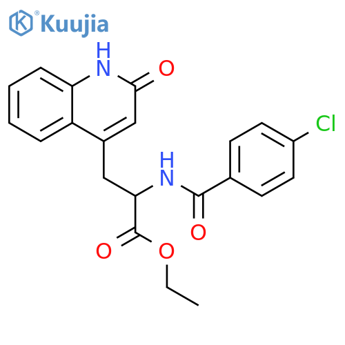 Ethyl 2-(4-chlorobenzamido)-3-(2-oxo-1,2-dihydroquinolin-4-yl)propanoate structure